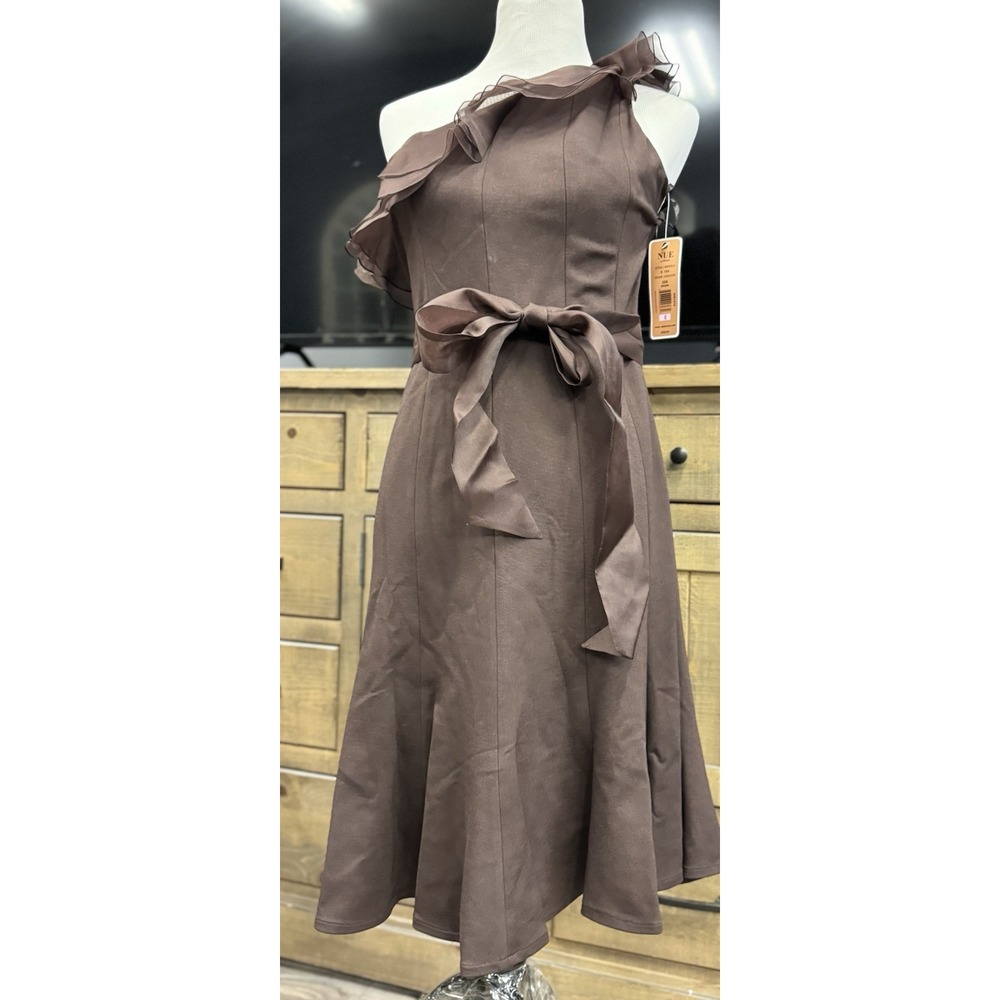 Womens‎ Nue By Shani One Shoulder Brown Dress S 6 Body Shaping Under MSRP $320